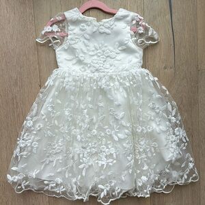 Lace overlay white flower girl dress
